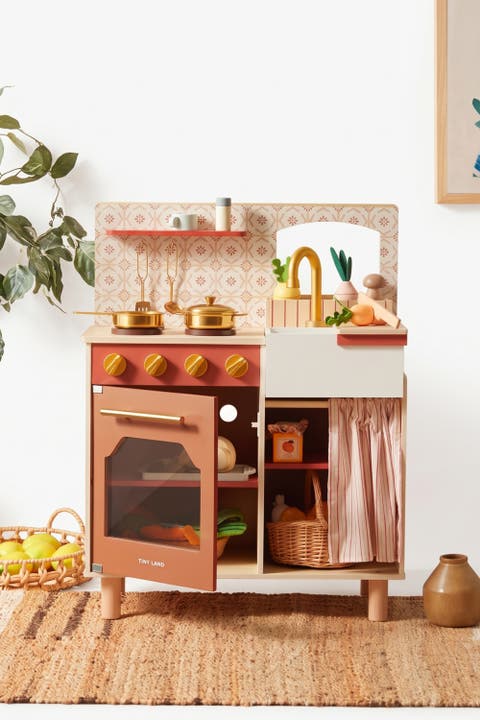 Mediterranean Wooden Play Kitchen Set for Toddlers