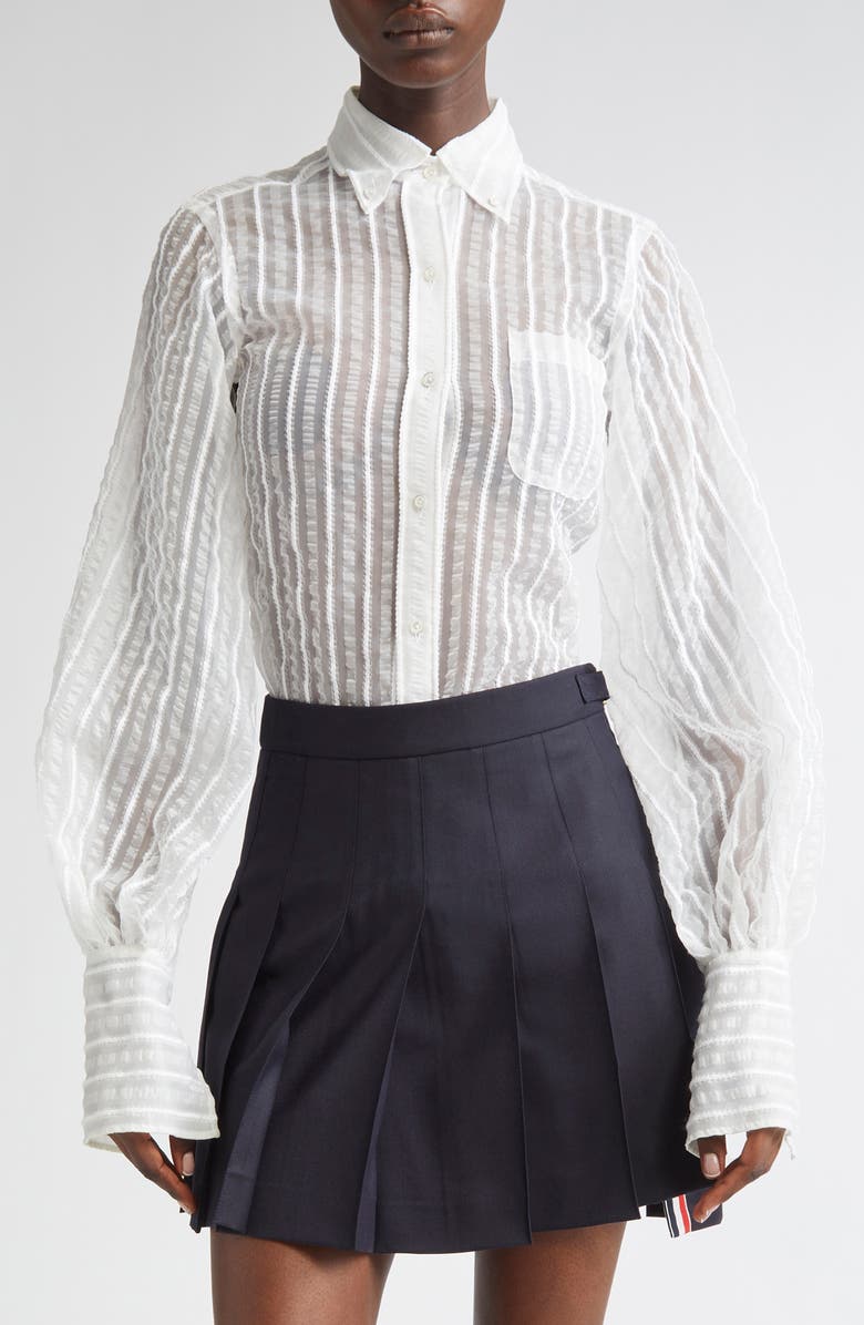 Thom Browne Transparent Stripe Classic Button-Down Shirt, Main, color, 