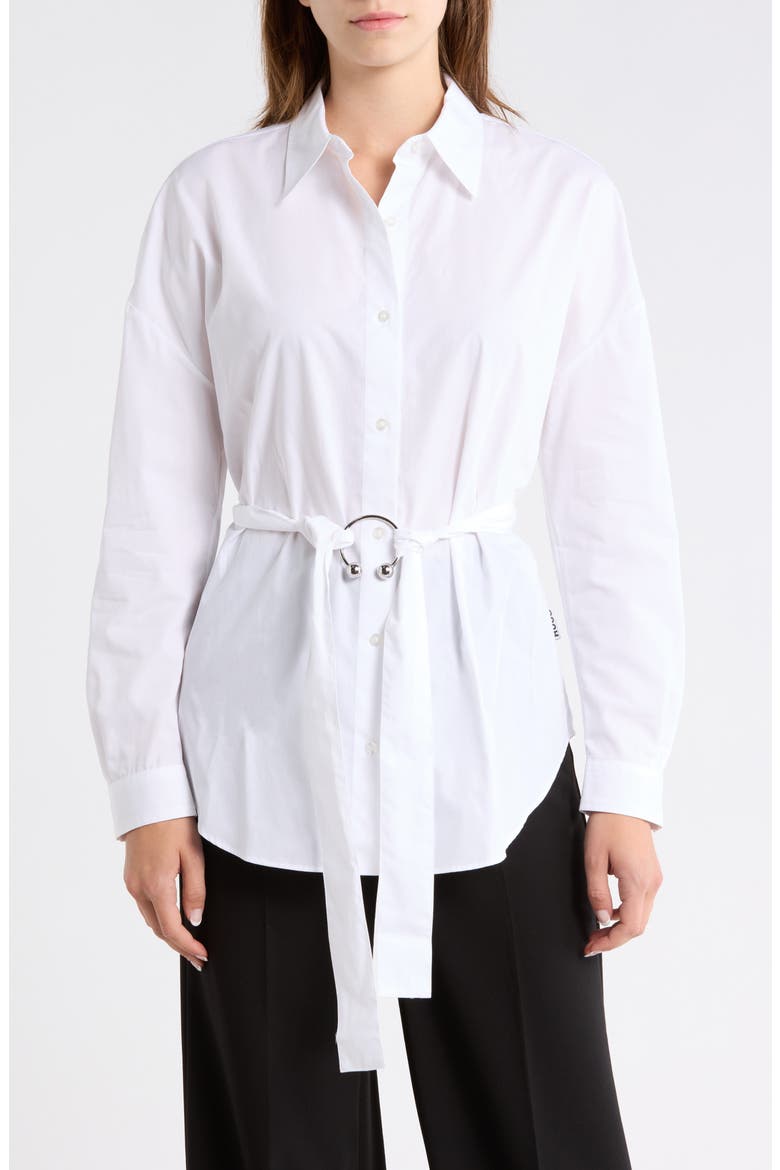 Eprilia Belted Cotton Button-Up Shirt, Main, color, WHITE