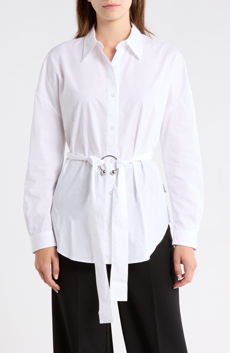 BOSS Eprilia Belted Cotton Button-Up Shirt, Main, color, White