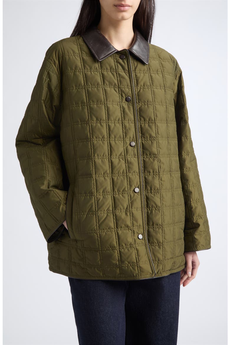 Reversible Quilted Down Twill Car Coat, Main, color, FOREST