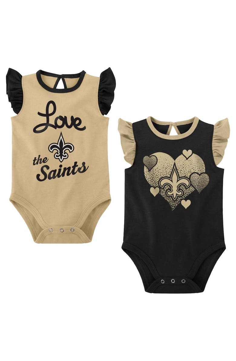 Outerstuff Girls Newborn & Infant Black/Gold New Orleans Saints Spread the Love 2-Pack Bodysuit Set, Main, color, 