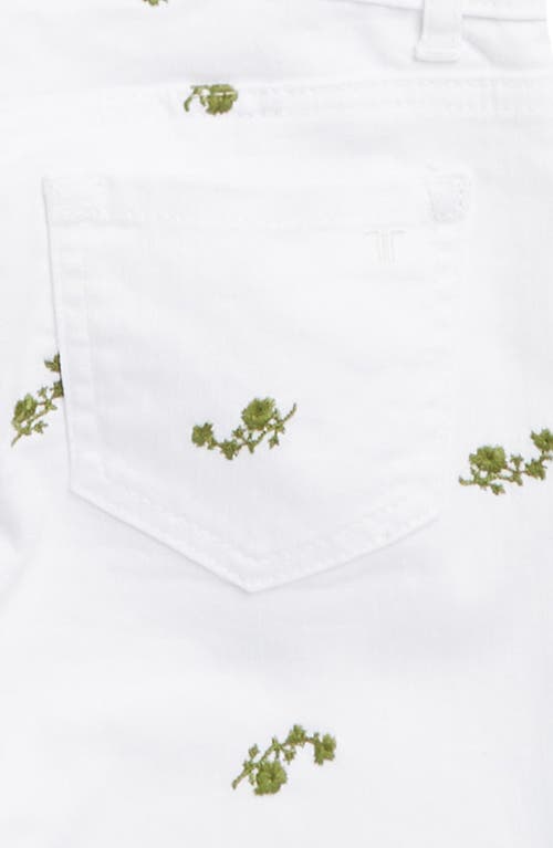 Shop Tractr Kids' Embroidered Denim Bermuda Shorts In White Green Floral