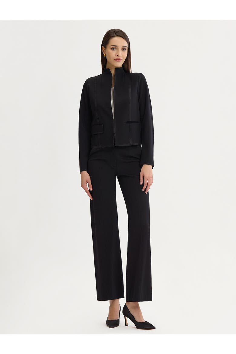 Relaxed LuxeStretch Ponte Contrast Stitch Jacket, Alternate, color, Black/Charmeuse