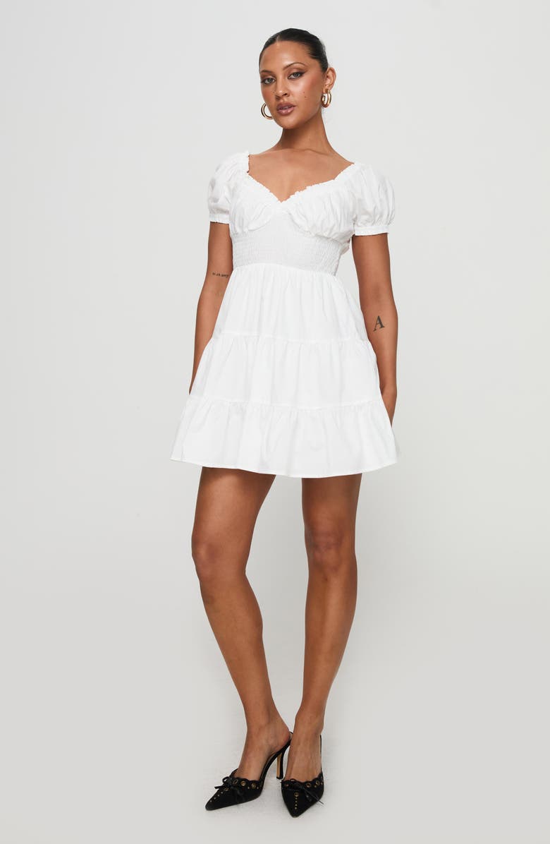 Princess Polly Daniela Tiered Puff Sleeve Cotton Minidress, Alternate, color, 