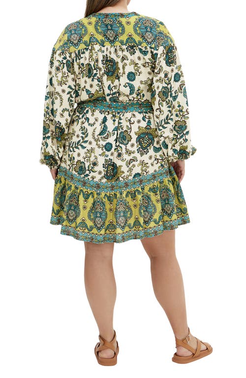 City Chic Sable Print Long Sleeve Minidress In Green