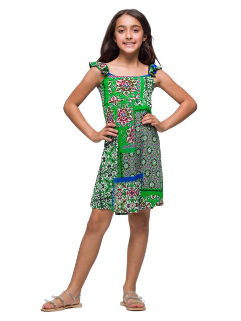 Green Scarf Print Ruffle Summer Dress