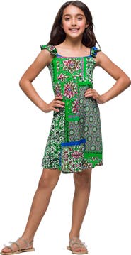 24sevenKid Green Scarf Print Ruffle Summer Dress
