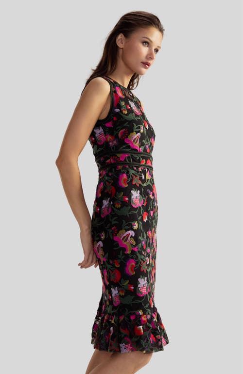 Cynthia Rowley Embroidered Sleeveless Midi Dress In Black Multi