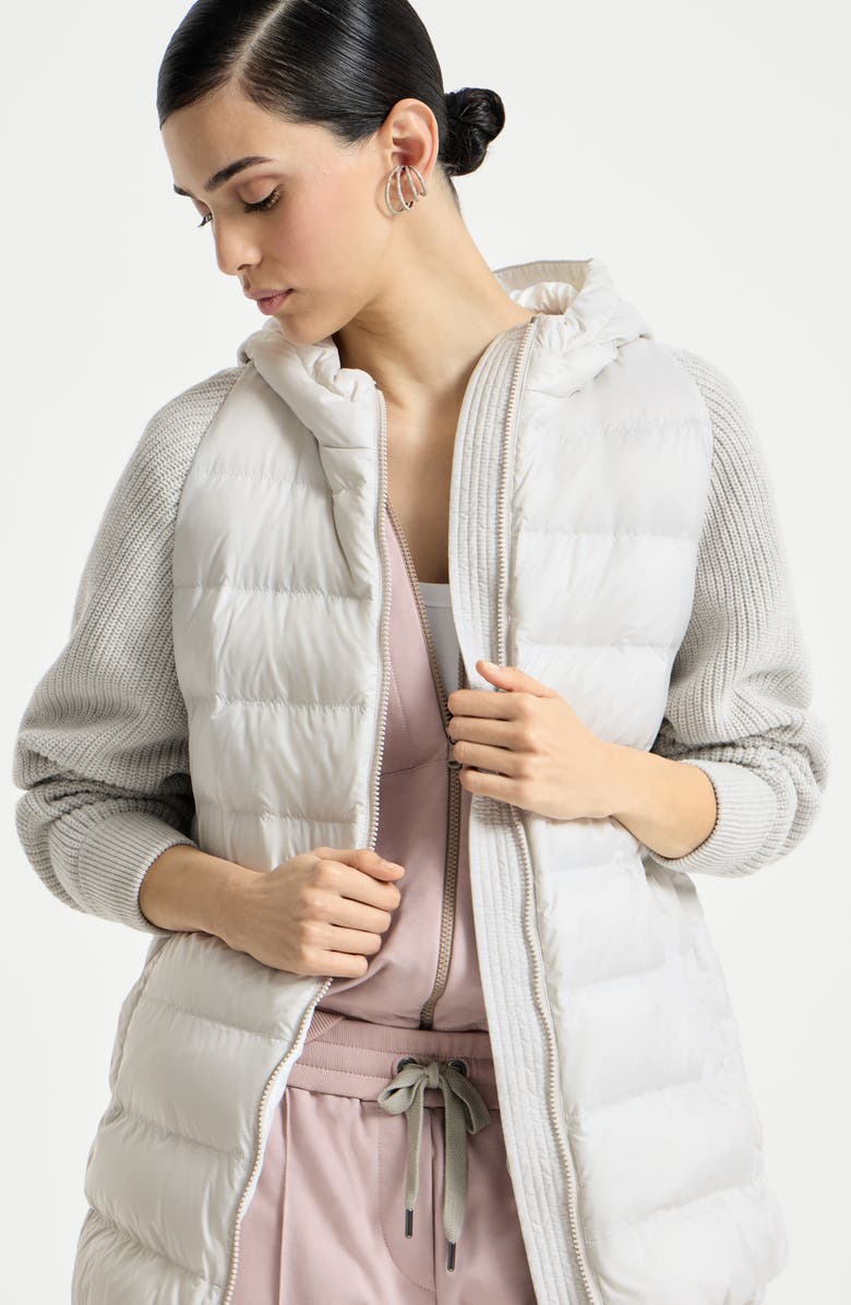 Brunello Cucinelli Nylon hooded down jacket, Alternate, color, Light Grey