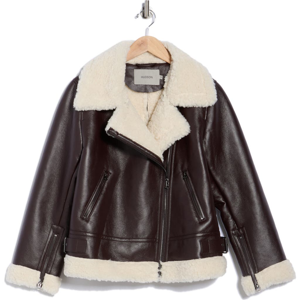 Hudson Vegan Leather Sherpa Jacket In Brown