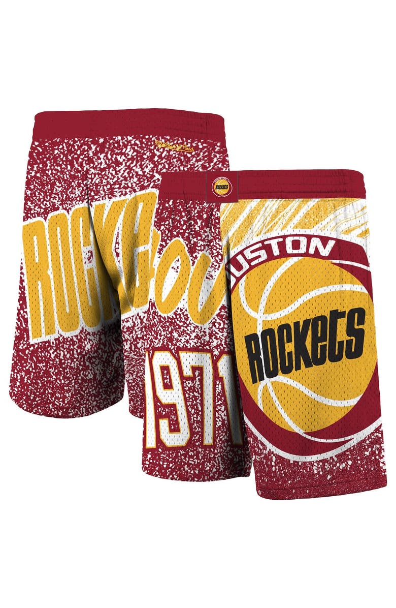 Mitchell & Ness Men's Mitchell & Ness Red Houston Rockets Hardwood Classics Jumbotron Sublimated Shorts, Main, color, 
