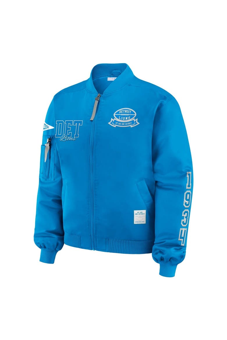 Women's WEAR by Erin Andrews Blue Detroit Lions Patch Full-Zip Bomber Jacket, Alternate, color, Blue