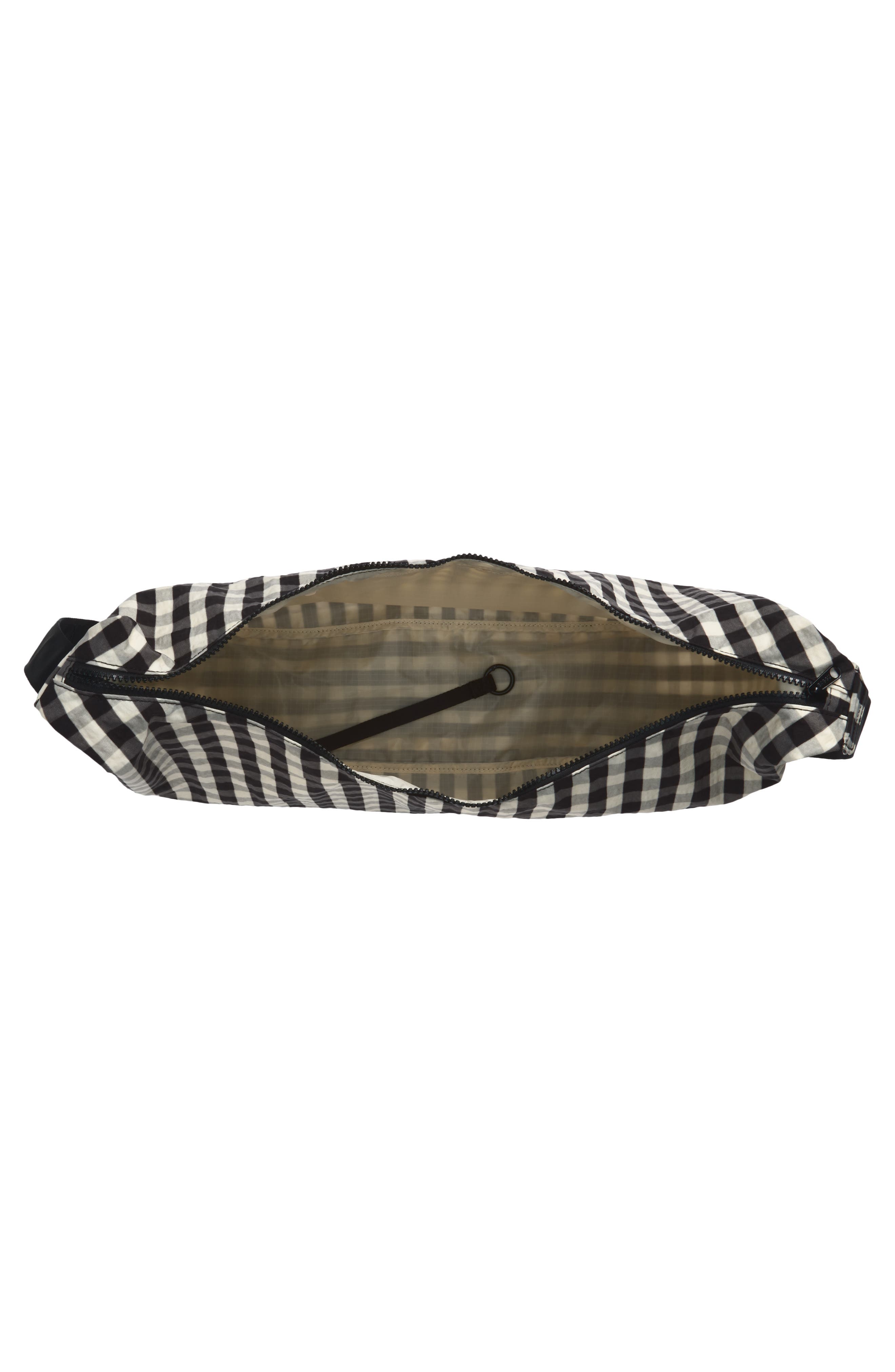 Large Recycled Nylon Crescent Crossbody Bag, Alternate, color, BLACK AND CREAM GINGHAM