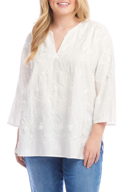 Floral Embroidered Cotton Tunic Top (Plus)