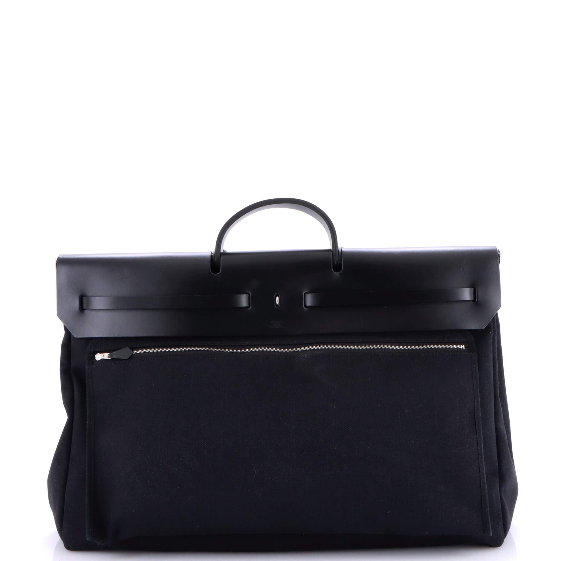 Pre-Owned Hermes Herbag Zip Leather and Toile 50, Alternate, color, Noir