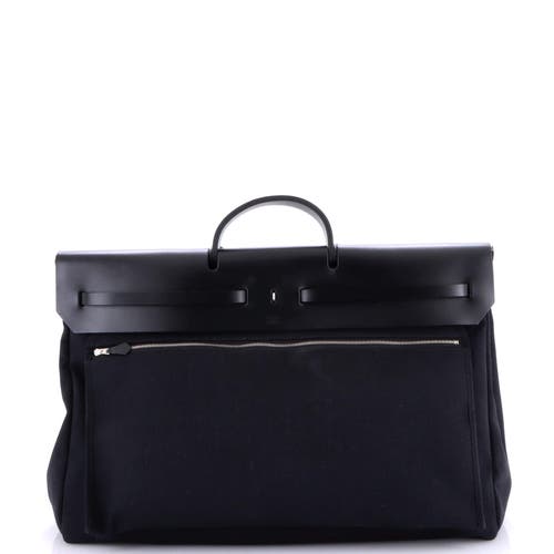 Pre-owned Hermes Hermes Herbag Zip Leather And Toile 50 In Black