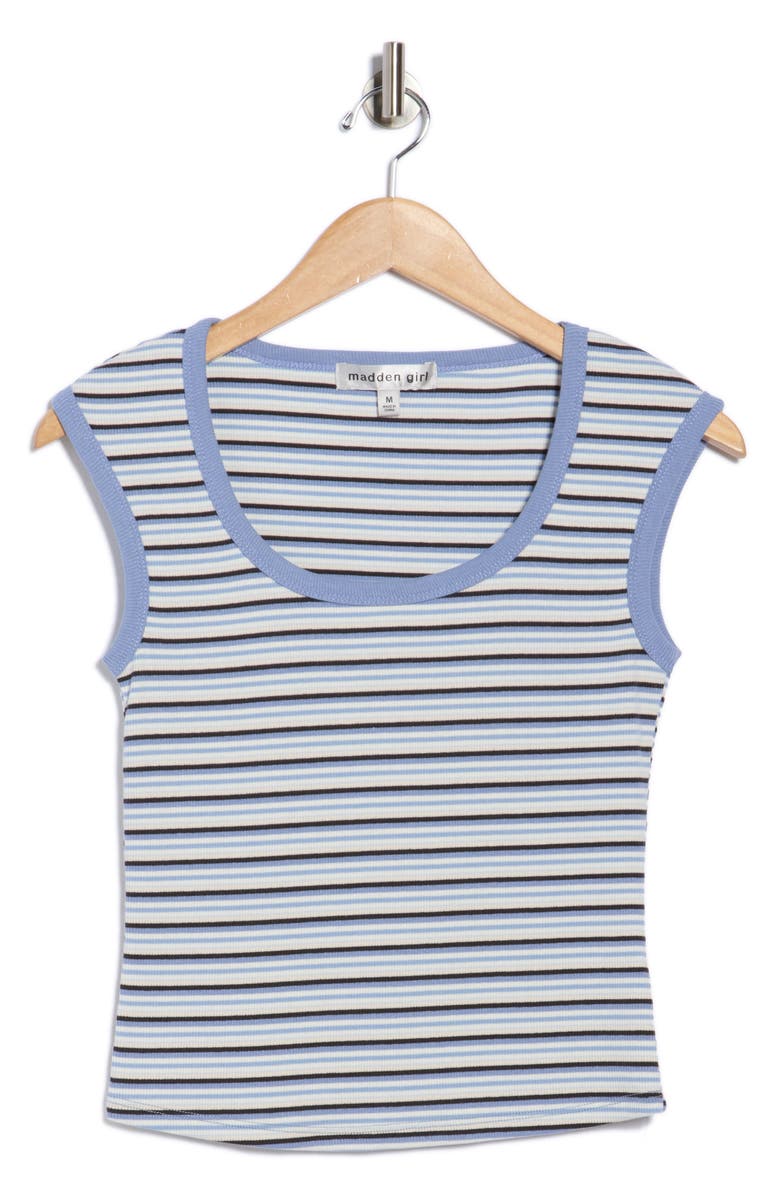 Madden Girl Stripe Scoop Neck Ribbed Tank, Alternate, color, Blue Combo