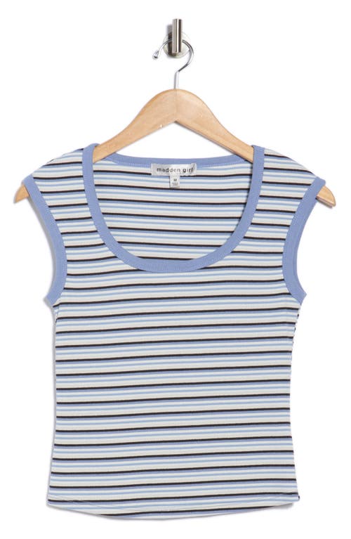 Madden Girl Stripe Scoop Neck Ribbed Tank In Blue