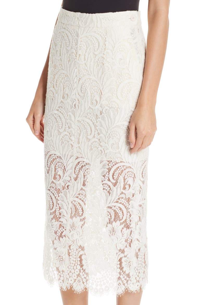 Lace Overlay Midi Pencil Skirt, Alternate, color, IVORY
