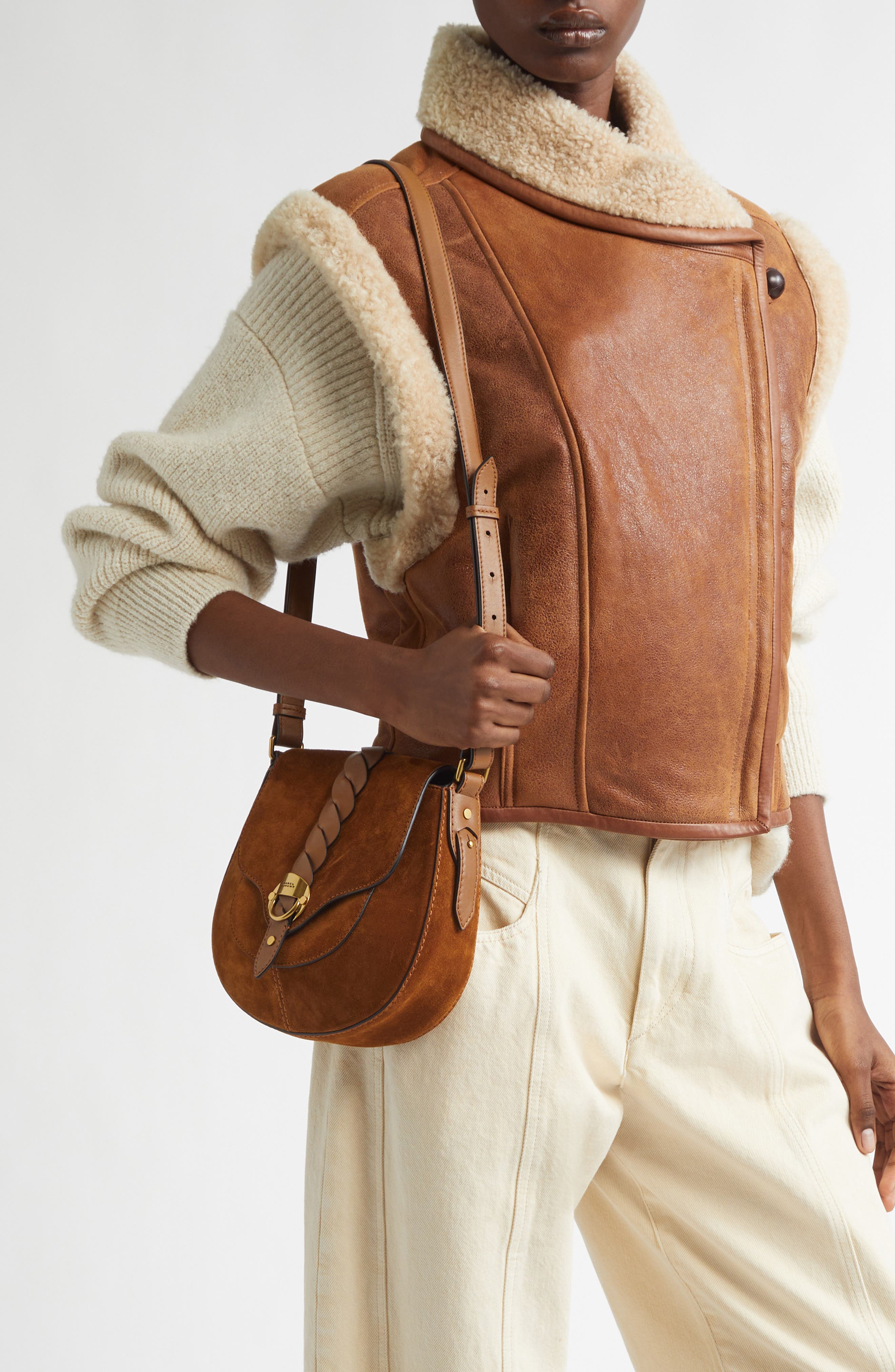 Small Altay Suede Shoulder Bag, Alternate, color, COGNAC