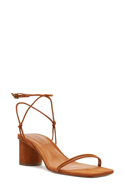 Schutz Pompeii Strappy Suede Block-heel Sandals In Cuoio Brown