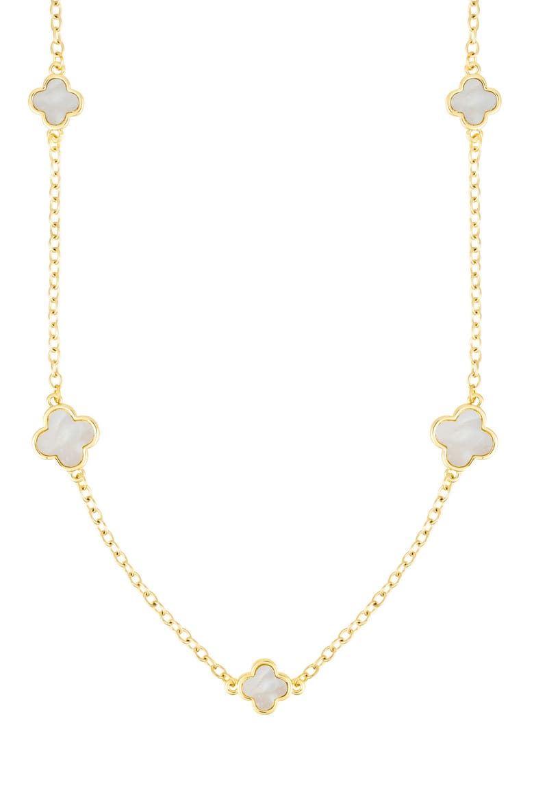 Clover Drop Earrings & Station Necklace Set, Alternate, color, GOLD