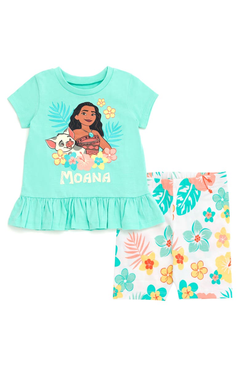 Disney Winnie the Pooh 2-Piece T-Shirt and Bike Shorts Set, Main, color, Moana Pua Mint