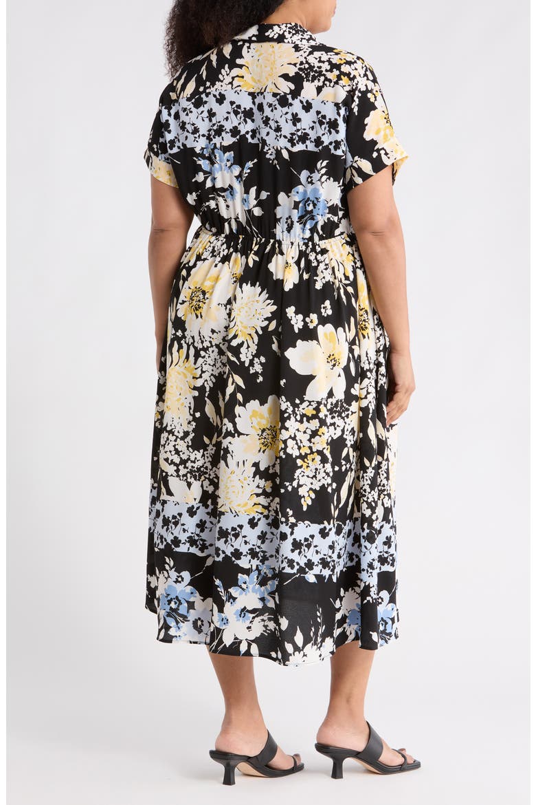 Floral Short Sleeve Midi Dress, Alternate, color, BLACK