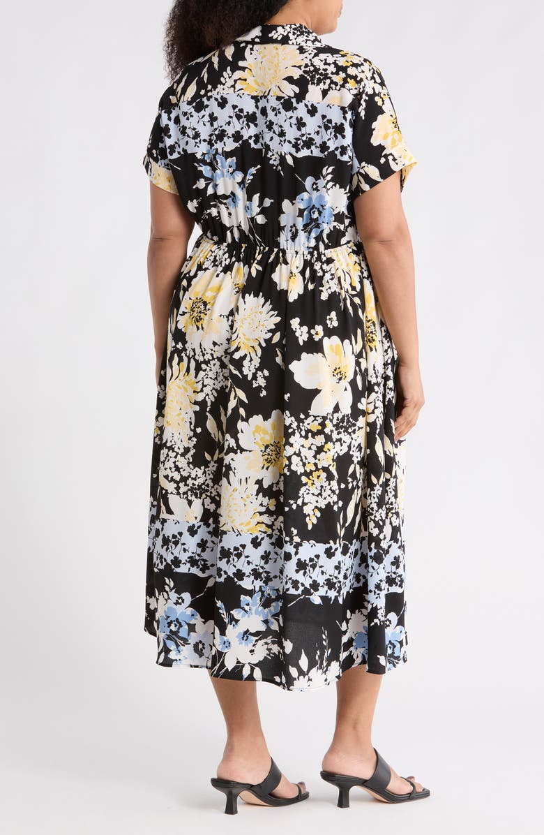 Renee C Floral Short Sleeve Midi Dress, Alternate, color, Black