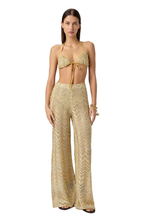 Wide Fishnet Trousers With Zigzag Pattern And Sequins