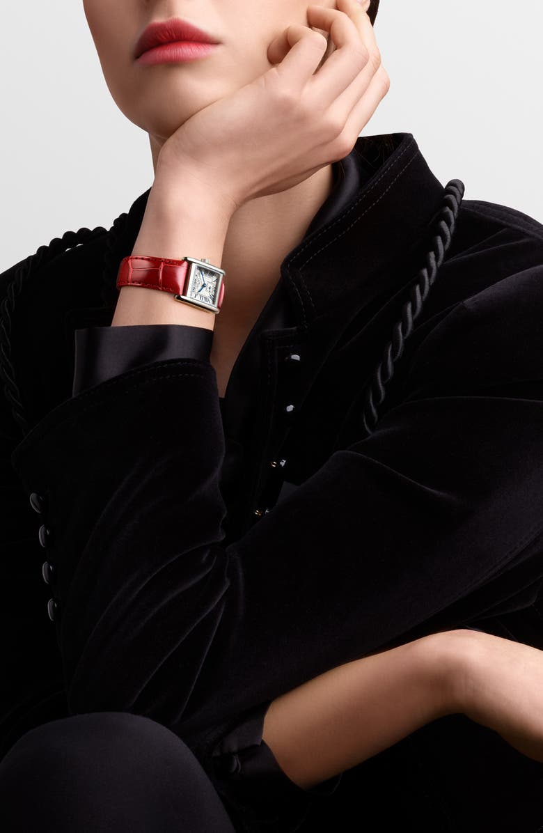 Longines Mini DolceVita Automatic Leather Strap Watch, 29mm x 21.5mm, Alternate, color, Red