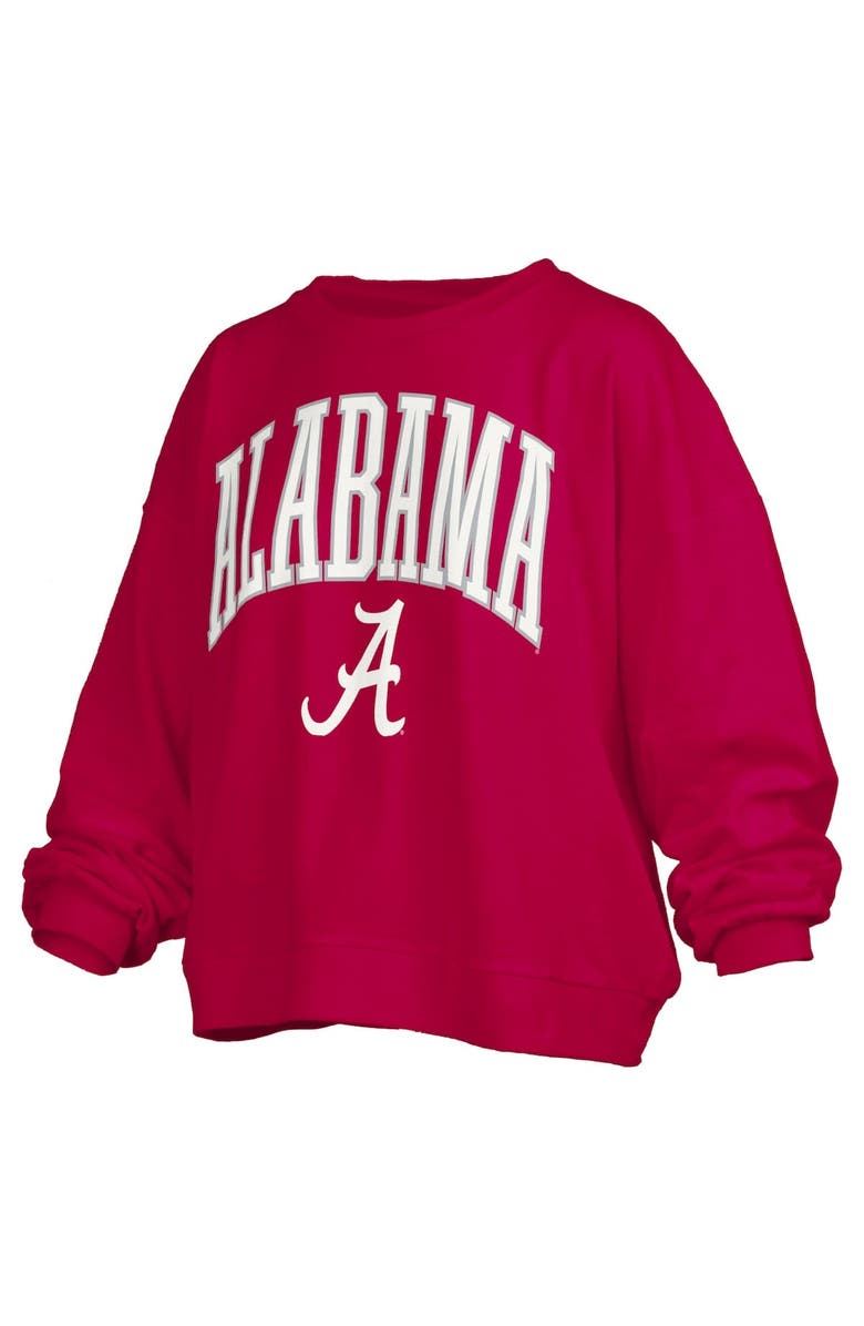 PRESSBOX Women's Pressbox Crimson Alabama Crimson Tide Janise Arch Over Logo Waist Length Oversized Pullover Sweatshirt, Alternate, color, Crimson