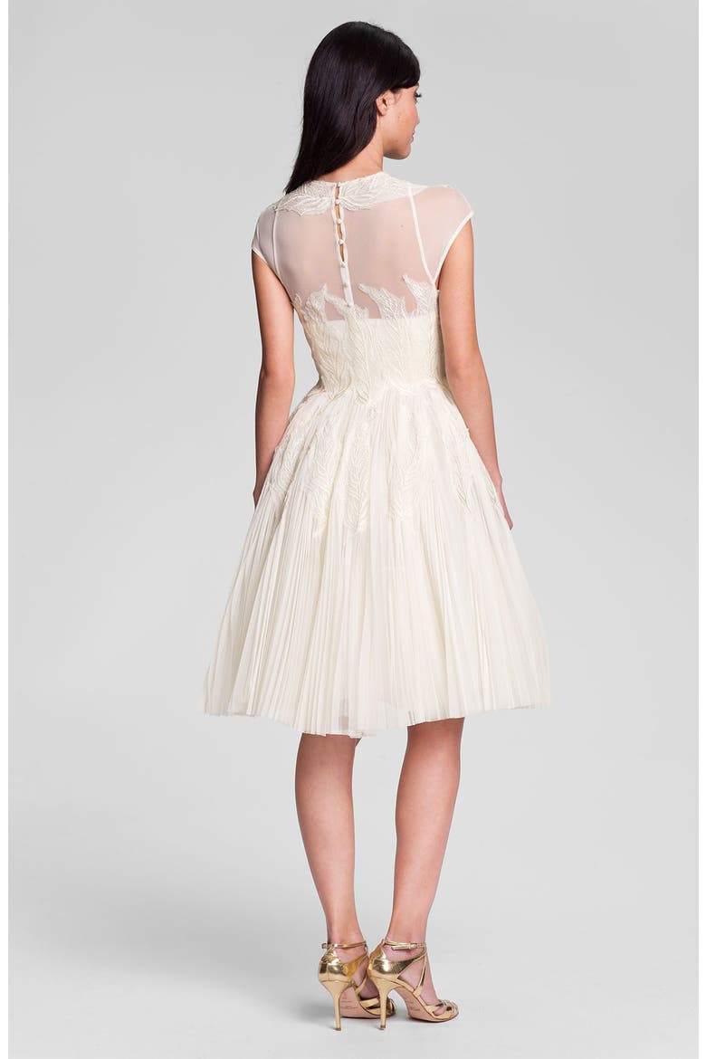 'Miyaa' Embroidered Mesh Fit & Flare Dress, Alternate, color, CREAM