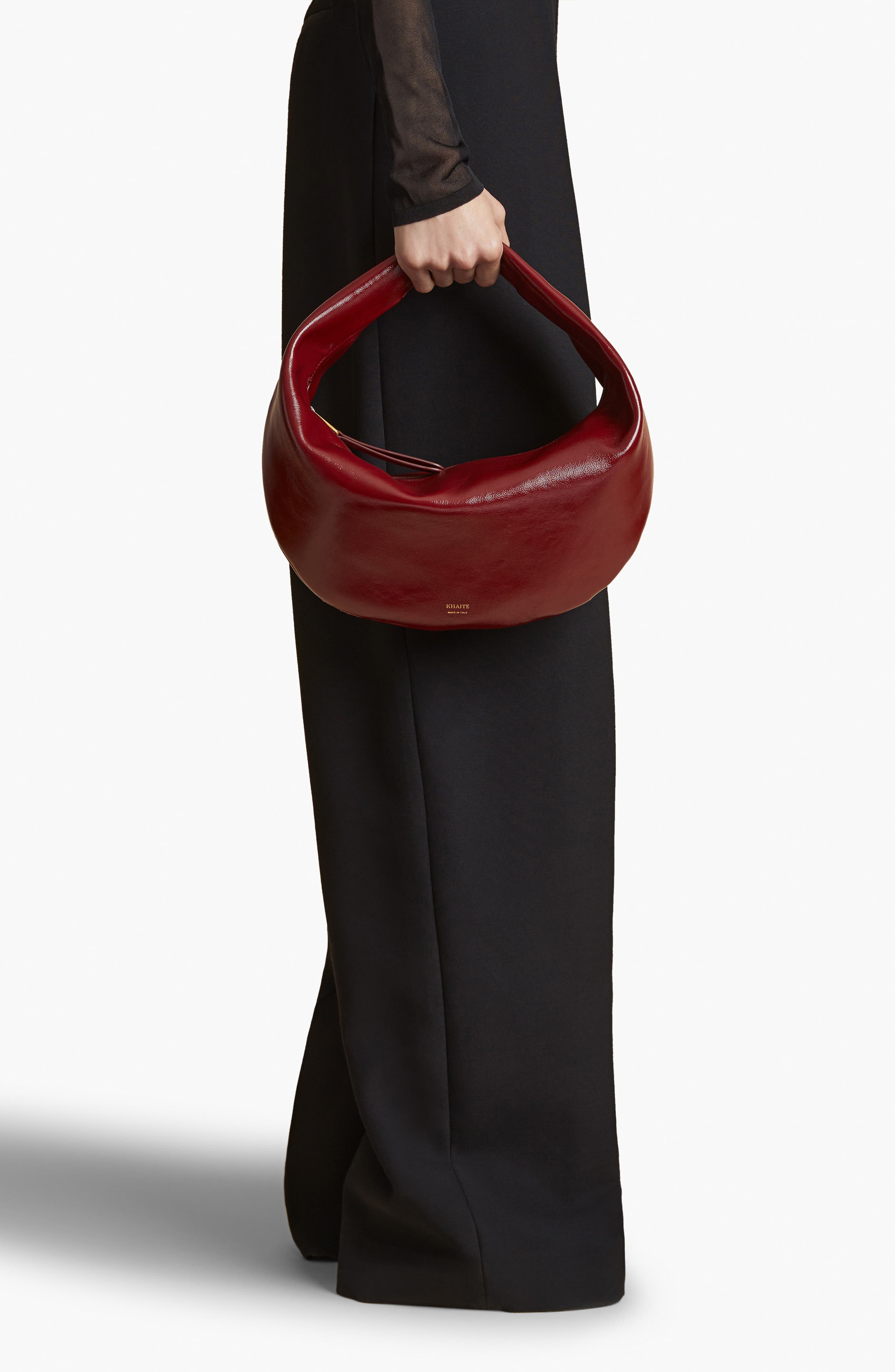 Khaite Medium Olivia Patent Leather Hobo Bag, Alternate, color, Oxblood 524