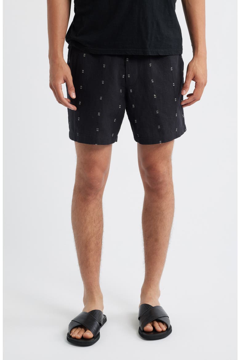 Marc Embroidered Cotton & Linen Drawstring Shorts, Main, color, BLACK