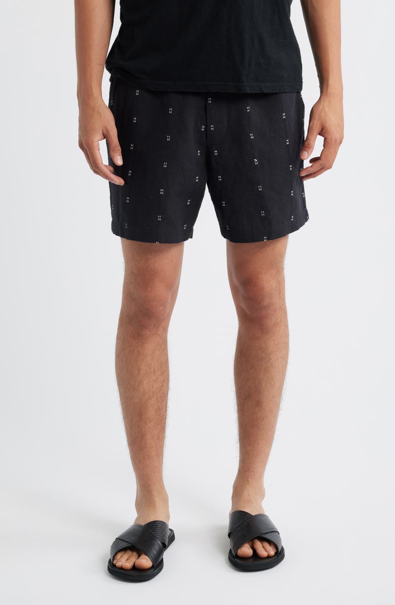rag & bone Marc Embroidered Cotton & Linen Drawstring Shorts, Main, color, Black