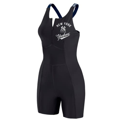 Wear By Erin Andrews Black New York Yankees Bodycon Quarter-zip Romper
