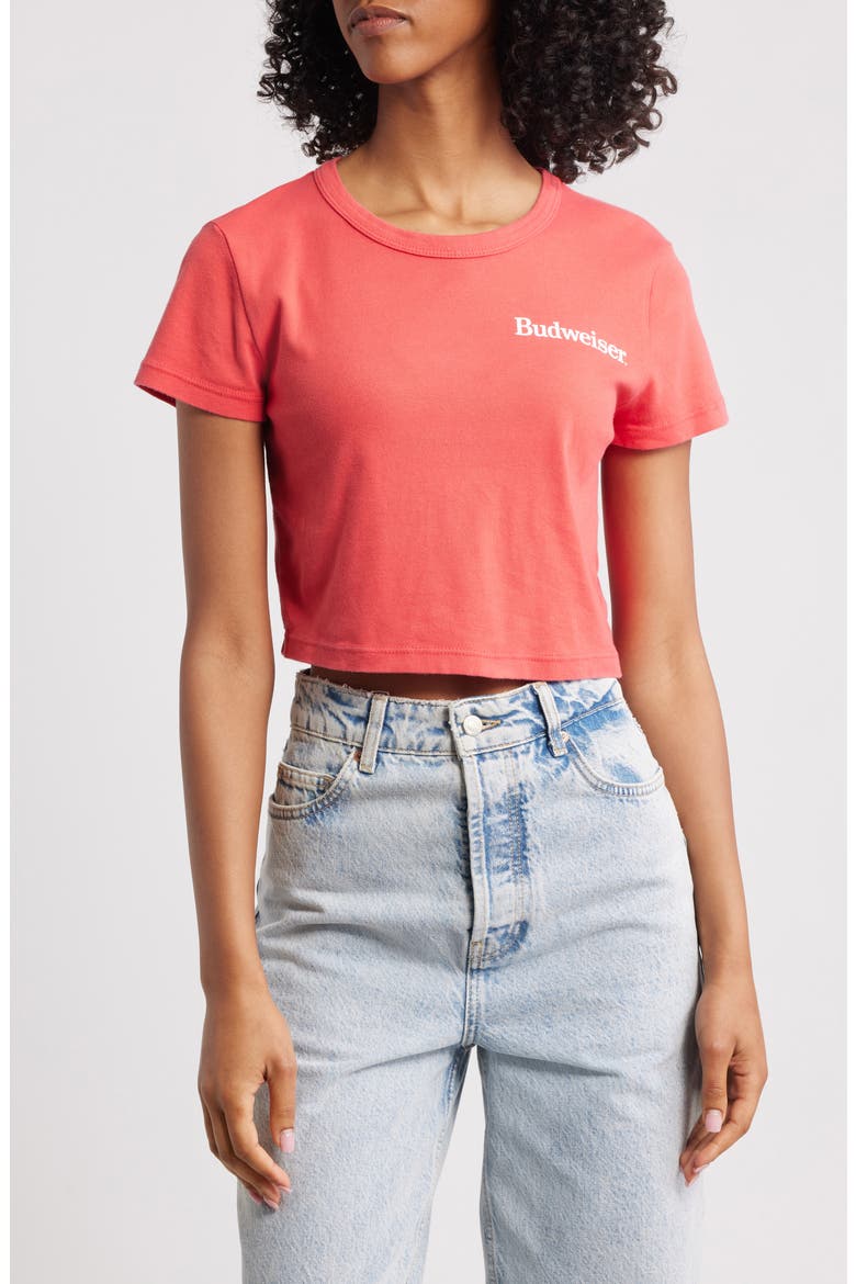 Budweiser Label Crop Cotton Graphic T-Shirt, Main, color, RED