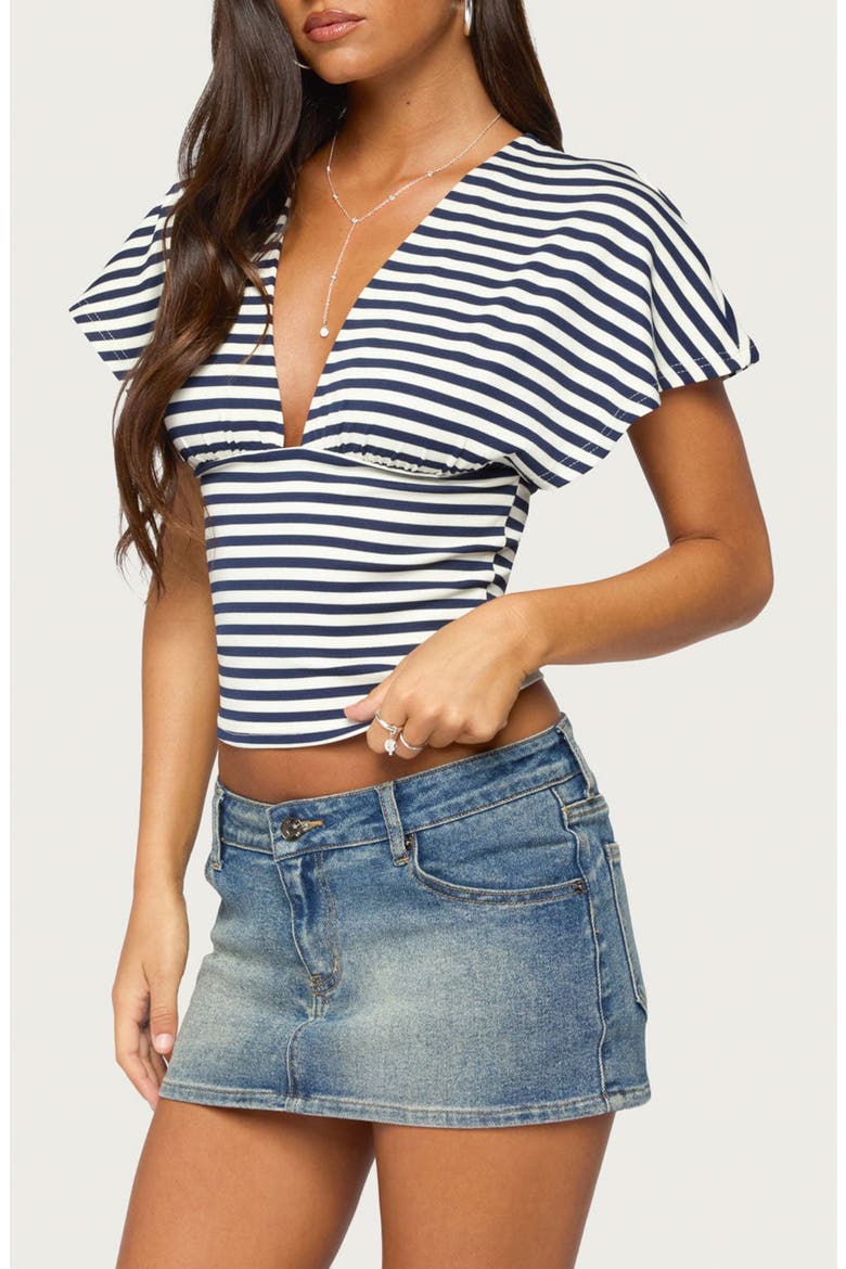 Chassidy Striped Flutter Sleeve Top, Alternate, color, BLUE-AND-CREAM