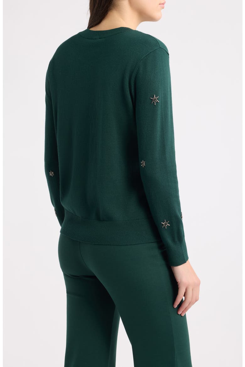 Star Embellished Crewneck Sweater, Alternate, color, PINE FOREST