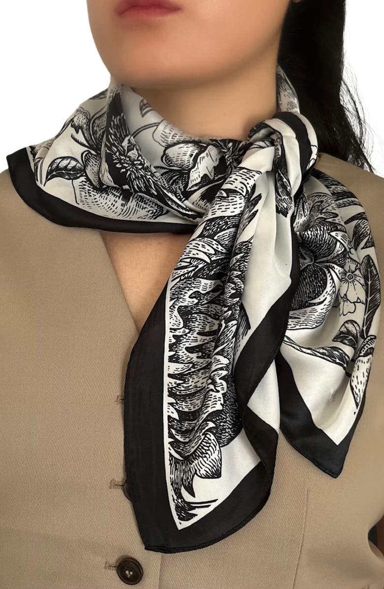 ELLIAN Floral Print Square Satin Scarf, Main, color,