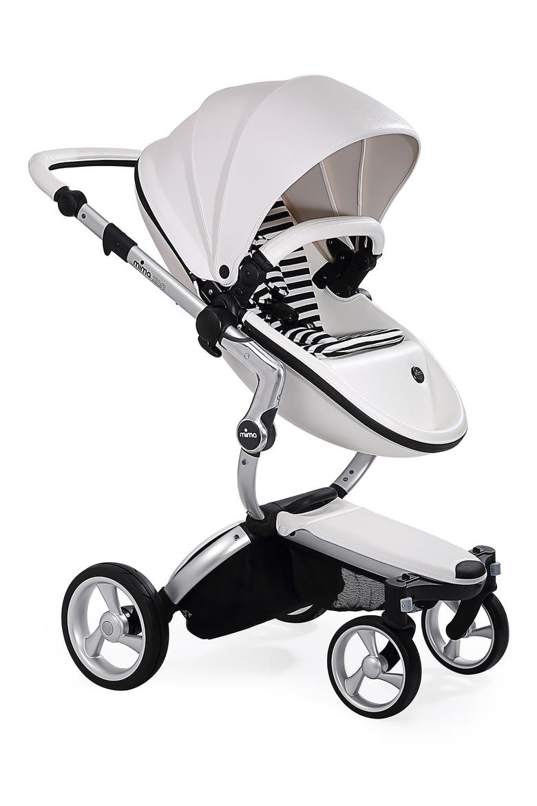 Xari Aluminum Chassis Stroller with Reversible Reclining Seat & Carrycot, Main, color, SNOW WHITE / BLACK AND WHITE