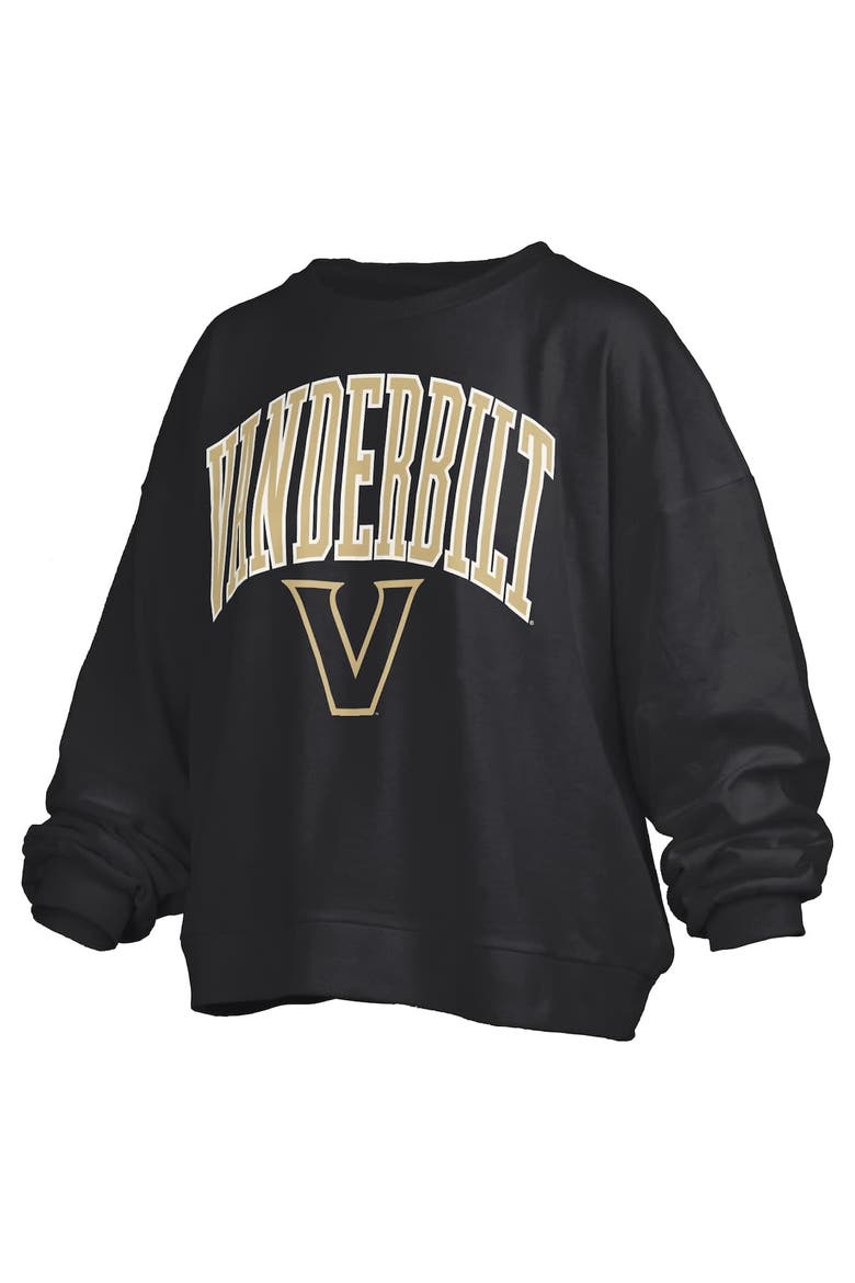 Women's Pressbox Black Vanderbilt Commodores Janise Arch Over Logo Waist Length Oversized Pullover Sweatshirt, Alternate, color, Black
