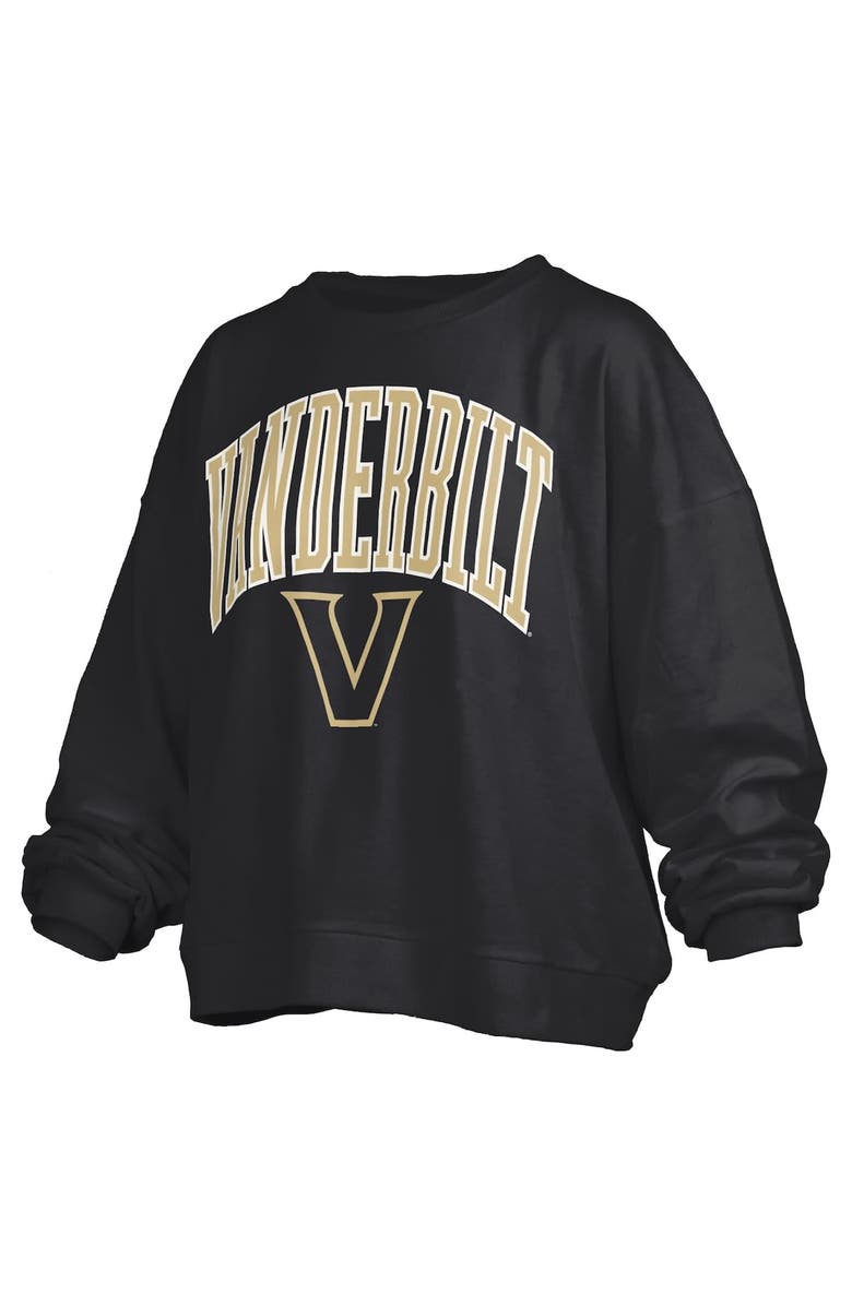 PRESSBOX Women's Pressbox Black Vanderbilt Commodores Janise Arch Over Logo Waist Length Oversized Pullover Sweatshirt, Alternate, color,