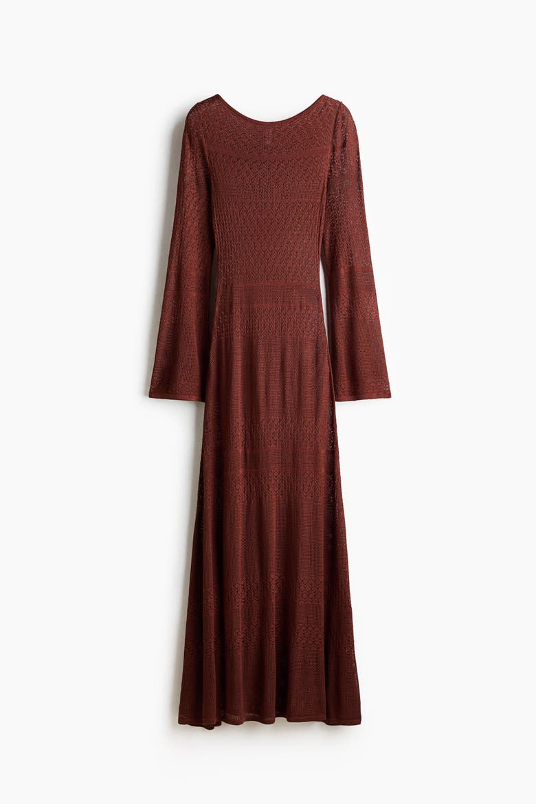 Pointelle-knit Maxi Dress, Alternate, color, Brown