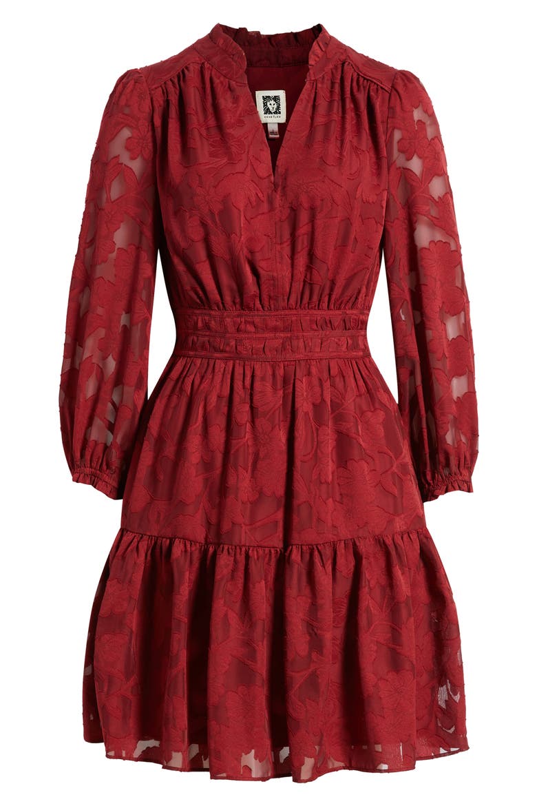 Tiered Ruffle Fit & Flare Dress, Alternate, color, NEW BURGANDY