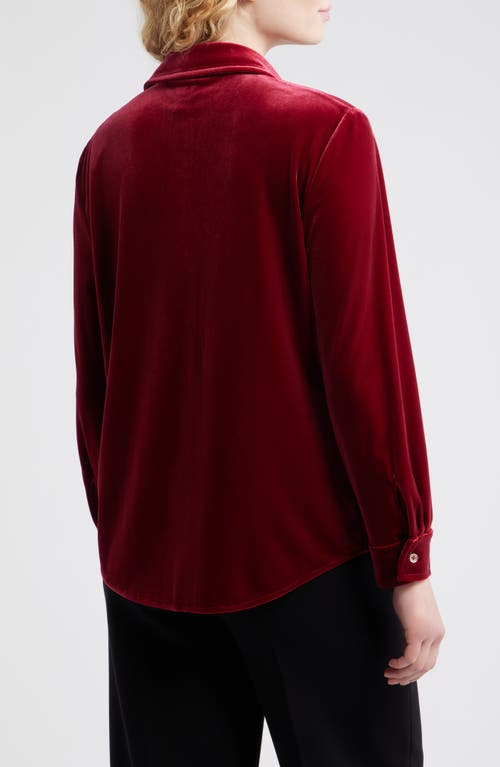 Ak Anne Klein Long Sleeve Velvet Button-up Shirt In Burgundy