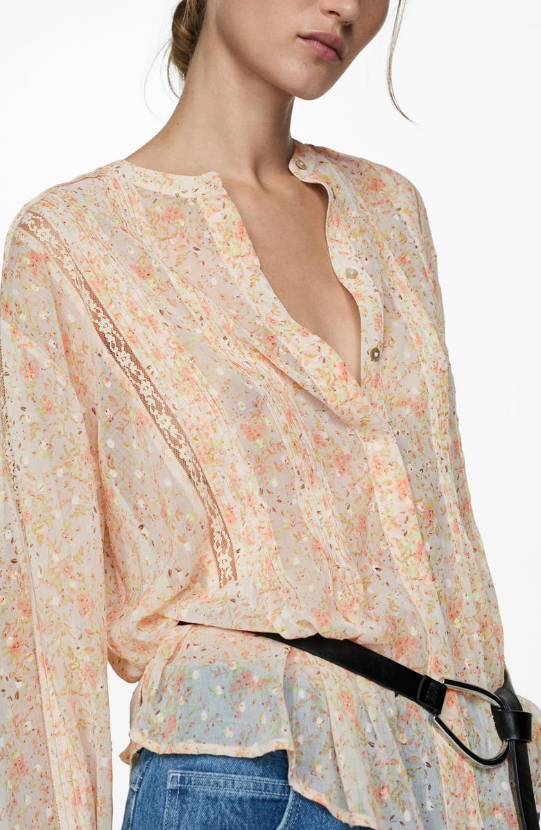 MANGO Floral Print Pintuck & Lace Shirt, Alternate, color,
