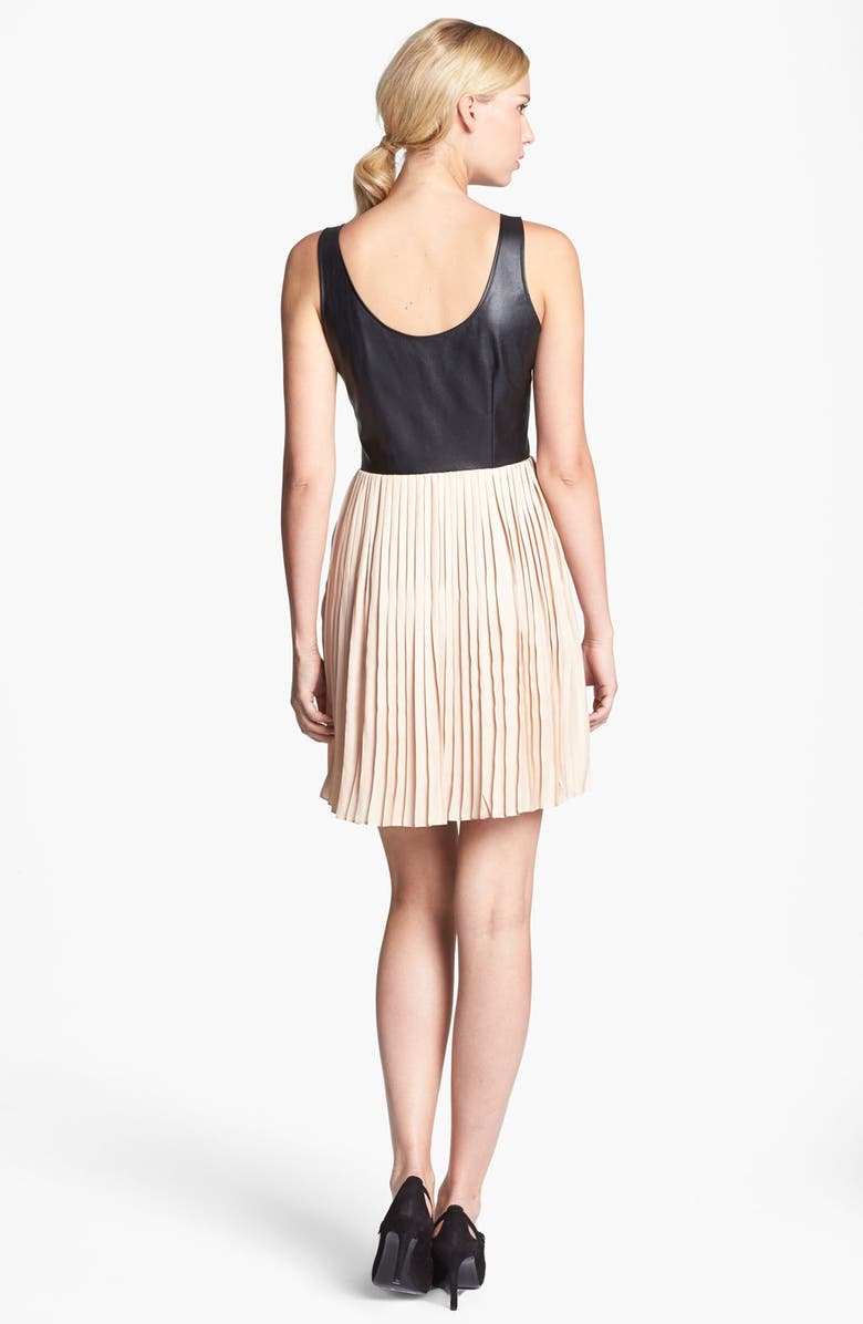 BB Dakota by Steve Madden BB Dakota Faux Leather Bodice & Pleated Skirt Dress, Alternate, color, 